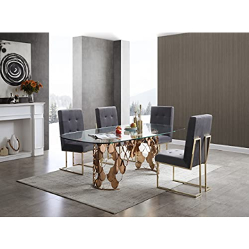 Modern Glass Dining Table with Rose Gold Base for Sale