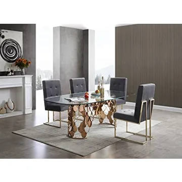 Modern Glass Dining Table with Rose Gold Base for Sale