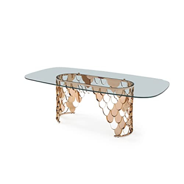 Modern Glass Dining Table with Rose Gold Base for Sale
