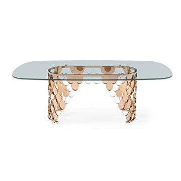 Modern Glass Dining Table with Rose Gold Base for Sale