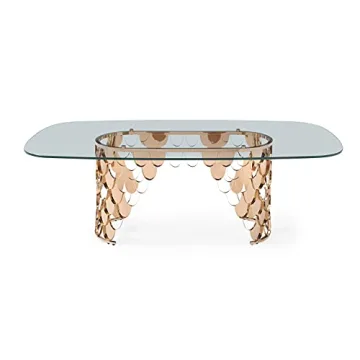 Modern Glass Dining Table with Rose Gold Base for Sale