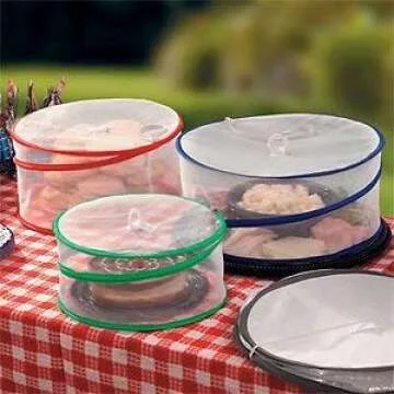 LessMo Pop Up Food Covers, Set of 3 Reusable Collapsible with Handles, Food Cover Kitchen Outdoor Picnic BBQ Insect Protector Mesh Net, Closed by Buckle