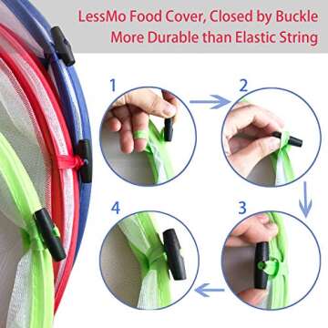 LessMo Pop Up Food Covers, Set of 3 Reusable Collapsible with Handles, Food Cover Kitchen Outdoor Picnic BBQ Insect Protector Mesh Net, Closed by Buckle