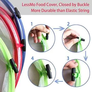 LessMo Pop Up Food Covers, Set of 3 Reusable Collapsible with Handles, Food Cover Kitchen Outdoor Picnic BBQ Insect Protector Mesh Net, Closed by Buckle