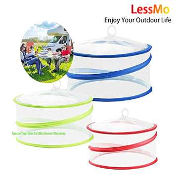 LessMo Pop Up Food Covers, Set of 3 Reusable Collapsible with Handles, Food Cover Kitchen Outdoor Picnic BBQ Insect Protector Mesh Net, Closed by Buckle