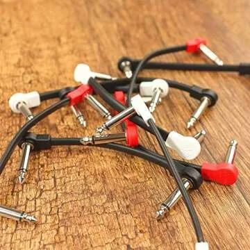 M MAKA Flat Low Profile Guitar Patch Cable 8 inch for Effects Pedals, S-Shape, 1/4 inch Right-Angle, Black, 3-Pack New Version