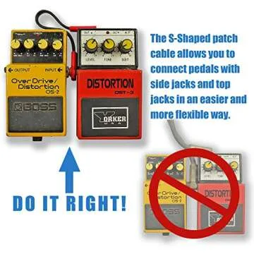 M MAKA Flat Low Profile Guitar Patch Cable 8 inch for Effects Pedals, S-Shape, 1/4 inch Right-Angle, Black, 3-Pack New Version