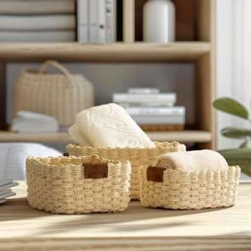 Small Wicker Baskets for Organizing Set of 3