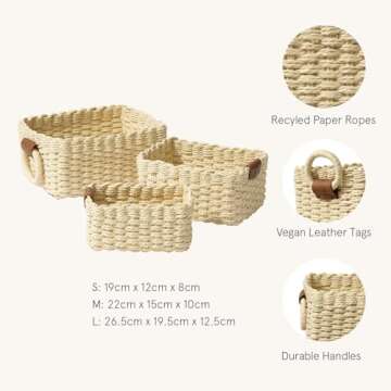 Small Wicker Baskets for Organizing Set of 3