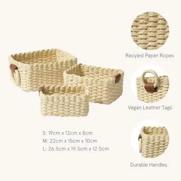 Small Wicker Baskets for Organizing Set of 3