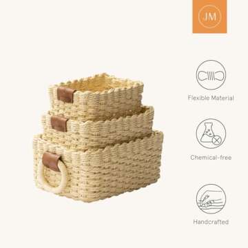 Small Wicker Baskets for Organizing Set of 3