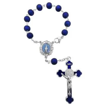 Saint Benedict One Decade Car Rosary for Rearview Mirror Virgin Mary Medal Deep Blue Rosary Beads Catholic Evil Protection Auto Rosary for Women Men