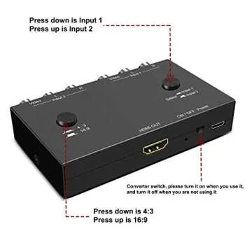 ZUZONG RCA to HDMI Converter 1080P/720P RCA Composite CVBS AV Switch to HDMI Video Audio Converter Adapter Support 4:3/16:9 Switching, for Sega Xbox PS2 PS3 N64 NGC SNES WII VHS VCR Camera DVD