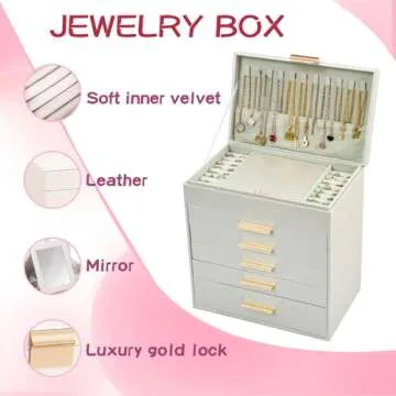 ASINGYER Large Jewelry Box Organizer - 6 Layer Jewelry Holder Organizer with Mirror for Necklace, Earrings and Bracelets Storage, Jewelry Boxes & Organizers for Women (6 layer Champagne)