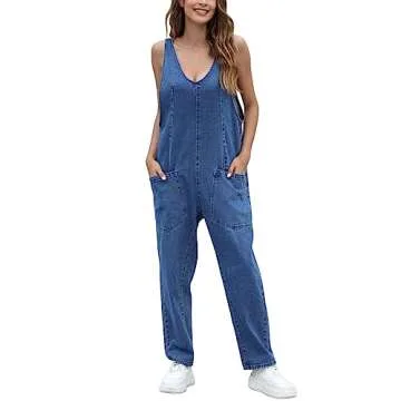 GREAIDEA High Roller Denim Jumpsuits for Women Casual Sleeveless Loose Baggy Overalls Jeans Pants Ju...