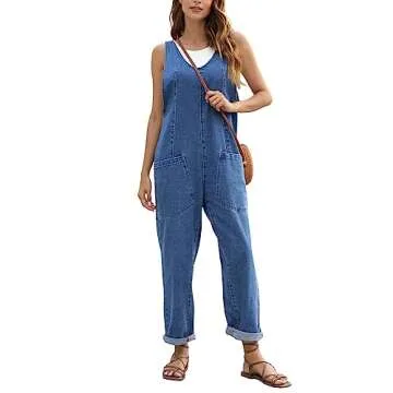GREAIDEA High Roller Denim Jumpsuits for Women Casual Sleeveless Loose Baggy Overalls Jeans Pants Jumpers with Pockets