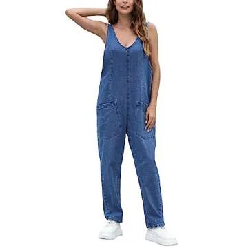 GREAIDEA High Roller Denim Jumpsuits for Women Casual Sleeveless Loose Baggy Overalls Jeans Pants Jumpers with Pockets