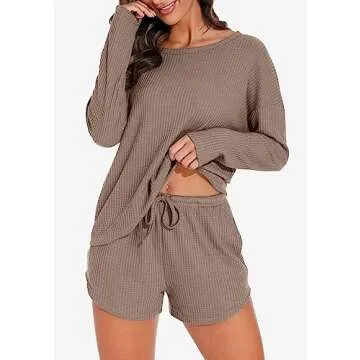 PrinStory Cozy Waffle Knit Pajama Set for Women