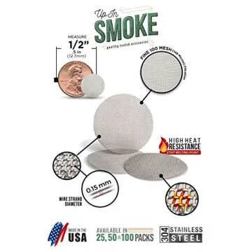 Made in The USA - 100 1/2" (.500) Stainless Steel Pipe Screen Filter - Up in Smoke Pipe Screens
