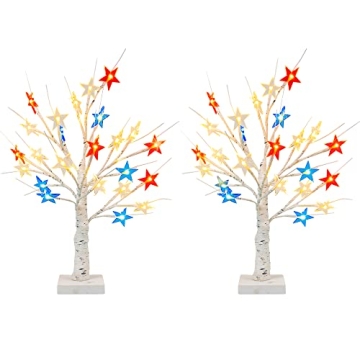 Dazzle Bright 2 Pack Independence Day Tree with Star Lights Table Decorations, Home Room Decor 24 LE...