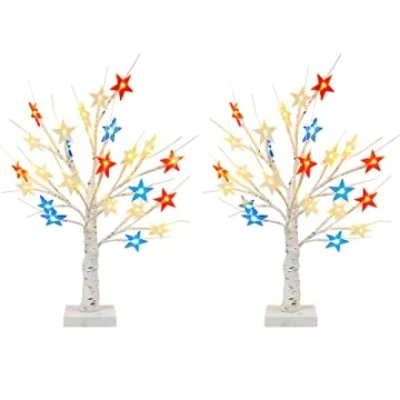 Dazzle Bright 2 Pack Independence Day Tree with Star Lights Table Decorations, Home Room Decor 24 LE...