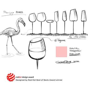 MU16 Champagne Glasses Flutes Tulip Crystal Non-Lead Red Wine Glass Champagne glass Hand Blown Gift Set of 2 For Birthday Christmas Wedding Anniversary Flamingo Collection Personalized Glass 5 oz,Pink