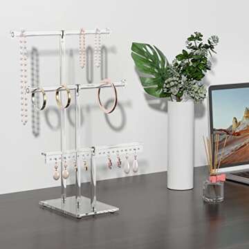 HIIMIEI Jewelry Stand Organizer 3 Tier Acrylic tabletop Jewelry Tower Display for Necklaces Bracelets Earrings