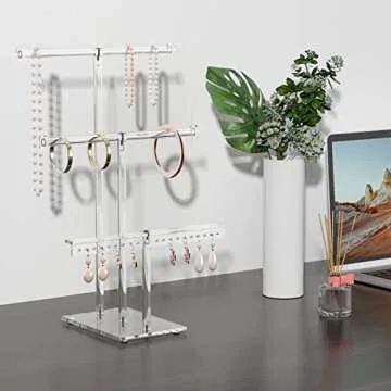 HIIMIEI Jewelry Stand Organizer 3 Tier Acrylic tabletop Jewelry Tower Display for Necklaces Bracelets Earrings