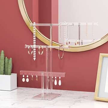 HIIMIEI Jewelry Stand Organizer 3 Tier Acrylic tabletop Jewelry Tower Display for Necklaces Bracelets Earrings