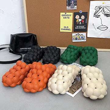 Mukinrch Bubble Slides Slippers for Women, Massage Plush Bubble Shoes with Fur Lined Golf Ball Slides Fluffy Gym Bedroom House Slippers Platform Stress Relief Slide Indoor Outdoor for Ladies, White,