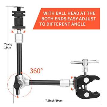 TOAZOE 11'' Articulating Friction Magic Arm Super Clamp Mount with Phone Holder, Adjustable Camera M...