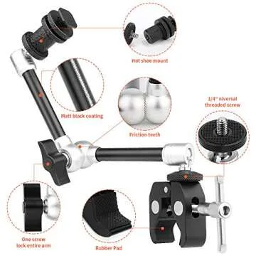 TOAZOE 11'' Articulating Friction Magic Arm Super Clamp Mount with Phone Holder, Adjustable Camera Mount Kit for DSLR Camera, LCD Monitor, Video Vlog Rig, Smartphone