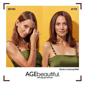 AGE beautiful Permanent Hair Color Dye Liqui Creme | 100% Gray Coverage | Anti-Aging Haircolor | Biotin for Thicker, Fuller Hair | Professional Salon Coloring | 6NN Light Intense Brown