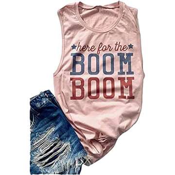 kfulemai Women's Here for The Boom Tanks Tops 4th of July Shirts Graphic Tee Patriotic Independence ...