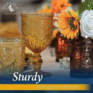 Yungala Amber Wine Glasses set of 6 Amber Goblets, amber glassware with matching fall amber drinking glasses