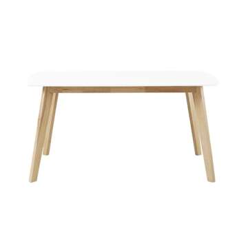 Walker Edison Mid Century Modern Wood Table Dining Room Kitchen Set Dining Chairs, 60 Inch, 6 Person , White and Natural