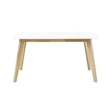 Walker Edison Mid Century Modern Wood Table Dining Room Kitchen Set Dining Chairs, 60 Inch, 6 Person , White and Natural