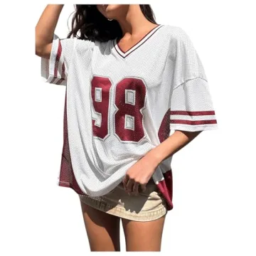 SHENHE Women's Oversized V Neck Graphic Football Jersey Shirt