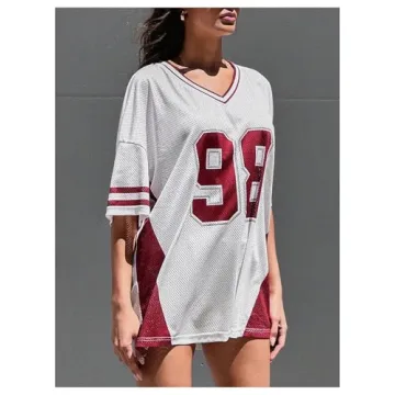 Stylish SHENHE Women's Oversized Football Jersey Shirt  Tee