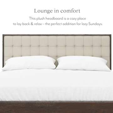 DG Casa Soloman Beige Solid Wood and Upholstered Platform Bed Frame with Tufted Headboard, Full Wooden Slats, Easy Assembly, No Box Spring Required - Modern Mid Century Style King Size Bed