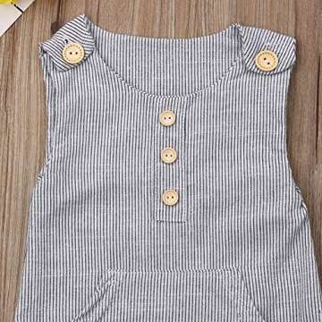 rechange Infant Toddler Baby Boy Girl Sleeveless Button Striped Romper Shorts Bodysuit Jumpsuit (0-3 Months) Grey