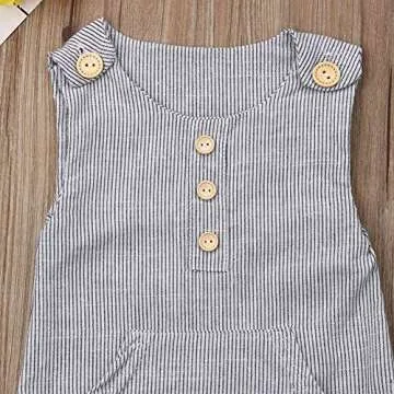 rechange Infant Toddler Baby Boy Girl Sleeveless Button Striped Romper Shorts Bodysuit Jumpsuit (0-3 Months) Grey