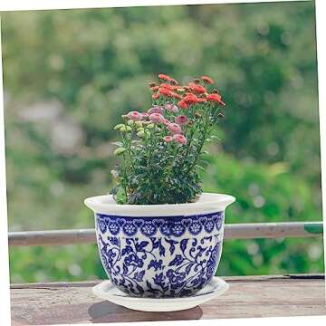 Elegant FUNOMOCYA Blue and White Ceramic Planter Pot for Indoor Plants