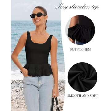 DIKGROP Backless Tank Tops for Women Ruffle Hem Sleeveless Backless Top Fashion Solid Summer Crop Tank Top Black