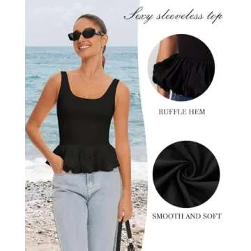 DIKGROP Backless Tank Tops for Women Ruffle Hem Sleeveless Backless Top Fashion Solid Summer Crop Tank Top Black