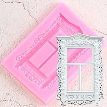 Window Frame Shaped Silicone Mold for DIY Crystal Cupcake Cake Topper Decoration Desserts Chocolate Fondant Mold Soap Mould Ice Cube Pudding Handmade Ice Cream Gum Paste Jelly Shots Candy