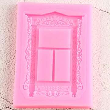 Window Frame Shaped Silicone Mold for DIY Crystal Cupcake Cake Topper Decoration Desserts Chocolate Fondant Mold Soap Mould Ice Cube Pudding Handmade Ice Cream Gum Paste Jelly Shots Candy