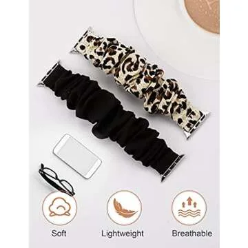 TOYOUTHS 2 Packs Scrunchie Elastic Watch Bands Compatible with Apple Watch Band Stretchy Bands Bracelet Women Replacement band for iwatch series 8/7/6/5/4/3/2/1/SE (Leopard/Black) 38MM/40MM/41MM-S
