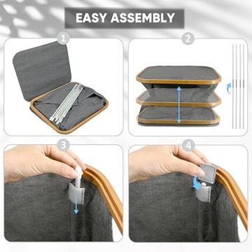 BALEINE Laundry Hamper with Lid, Tall Laundry Baskets with Bamboo Pull Handles, Large Laundry Bin with Internal Support (26 Gal/100L, Blue)