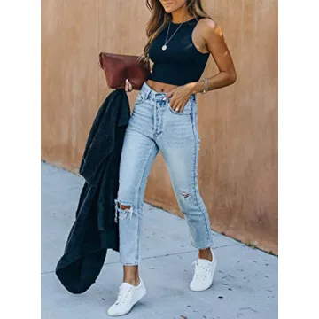 Stylish REORIA Halter Neck Crop Tank Top for Women